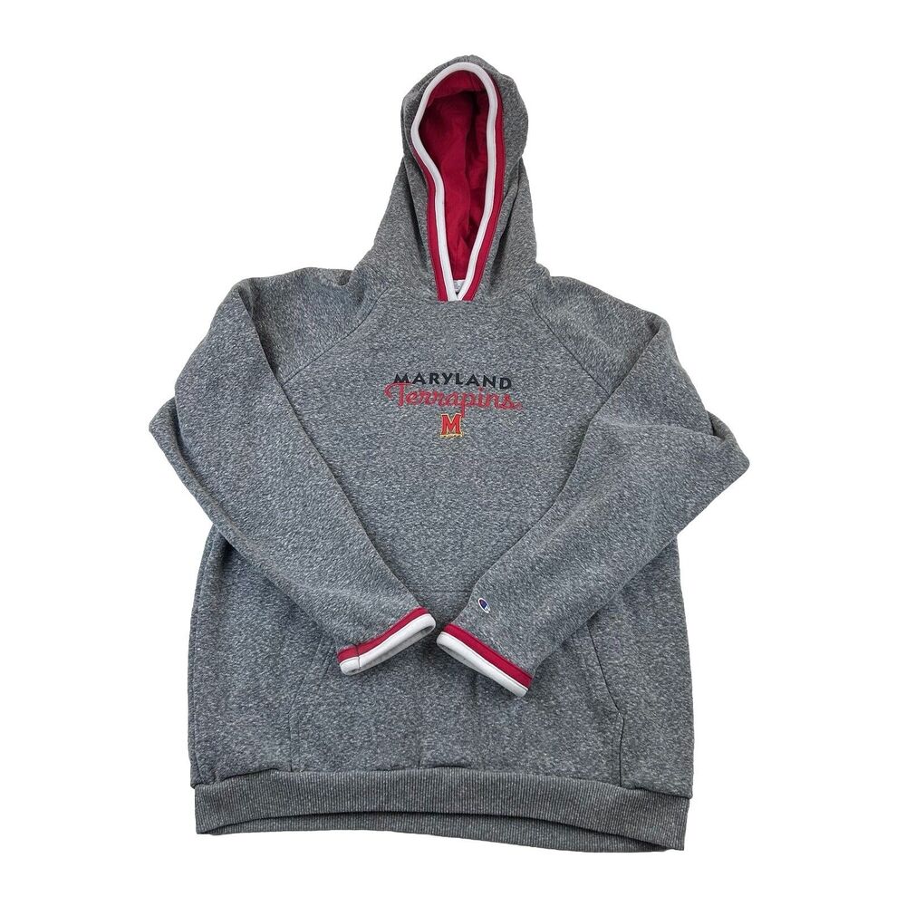 Vintage Maryland Terrapins Hoodie Womens XL Gray With Red White Trim Champion